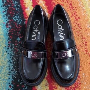 Calvin Klein Black Loafers with Silver Accent